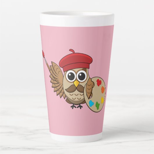 Cute Painter Owl Cartoon Latte Mok (Voorkant)