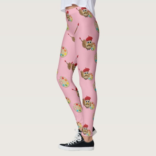 Cute Painter Owl Cartoon Leggings (Links)