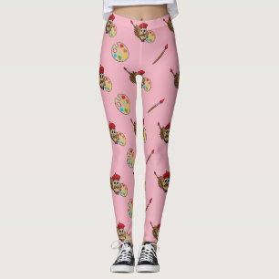 Cute Painter Owl Cartoon Leggings