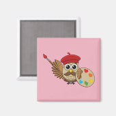 Cute Painter Owl Cartoon Magneet (Voorkant / Achterkant)