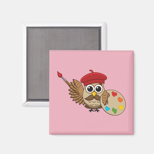 Cute Painter Owl Cartoon Magneet (Voorkant / Achterkant)