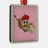 Cute Painter Owl Cartoon Metalen Ornament (Rechts)