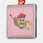 Cute Painter Owl Cartoon Metalen Ornament (Links)