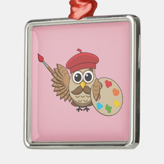 Cute Painter Owl Cartoon Metalen Ornament (Links)