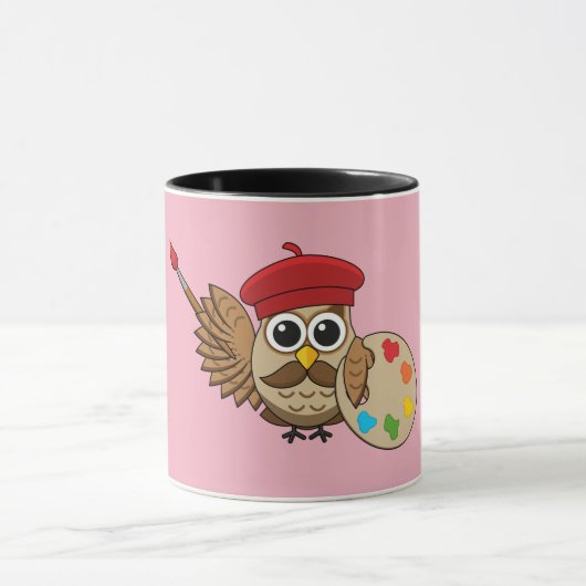 Cute Painter Owl Cartoon Mok (Midden)