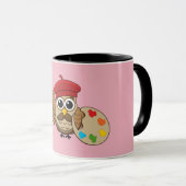 Cute Painter Owl Cartoon Mok (Voorkant rechts)