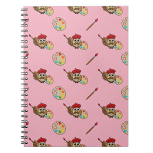 Cute Painter Owl Cartoon Notitieboek
