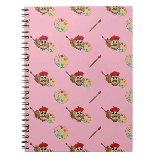 Cute Painter Owl Cartoon Notitieboek (Voorkant)