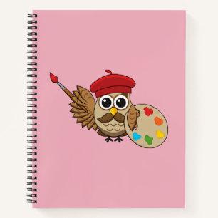 Cute Painter Owl Cartoon Notitieboek