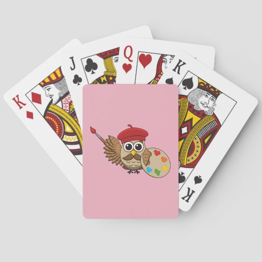 Cute Painter Owl Cartoon Pokerkaarten (Achterkant)