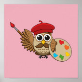 Cute Painter Owl Cartoon Poster (Voorkant)