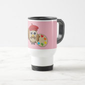 Cute Painter Owl Cartoon Reisbeker (Voorkant rechts)