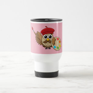 Cute Painter Owl Cartoon Reisbeker