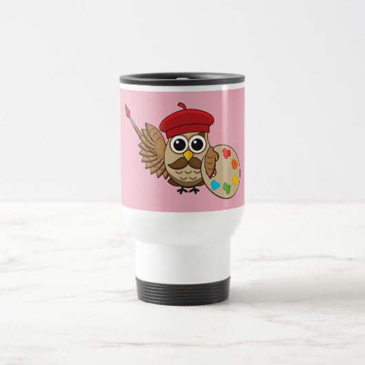 Cute Painter Owl Cartoon Reisbeker (Center)