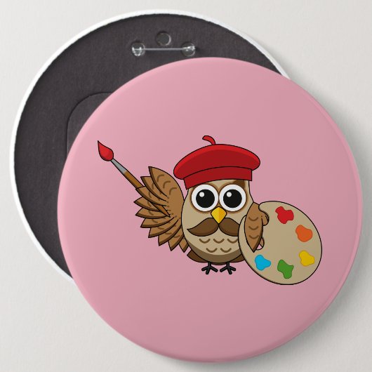 Cute Painter Owl Cartoon Ronde Button 6,0 Cm (Voorkant /achterkant)