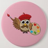 Cute Painter Owl Cartoon Ronde Button 6,0 Cm (Voorkant)