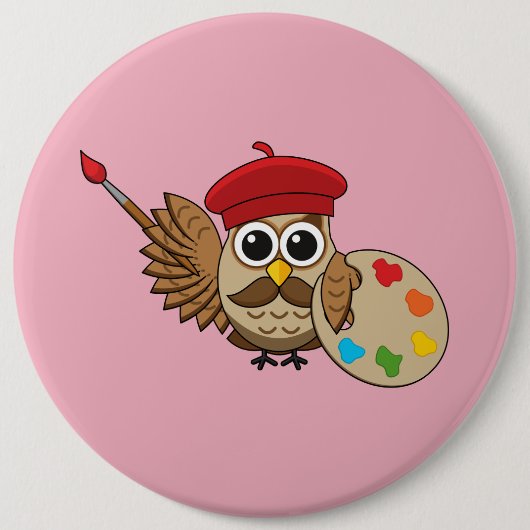 Cute Painter Owl Cartoon Ronde Button 6,0 Cm (Voorkant)
