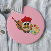 Cute Painter Owl Cartoon Ronde Button 6,0 Cm (In situ)