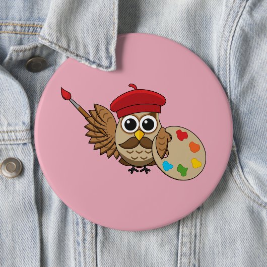 Cute Painter Owl Cartoon Ronde Button 6,0 Cm (In situ)