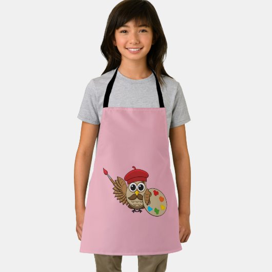 Cute Painter Owl Cartoon Schort (Insitu)