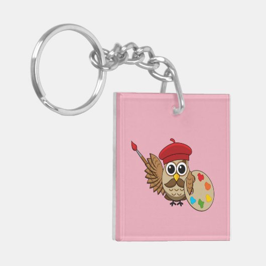Cute Painter Owl Cartoon Sleutelhanger (Voorkant Links)