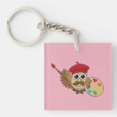 Cute Painter Owl Cartoon Sleutelhanger (Voorkant)
