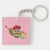 Cute Painter Owl Cartoon Sleutelhanger (Achterkant)