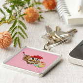 Cute Painter Owl Cartoon Sleutelhanger (Zijkant)