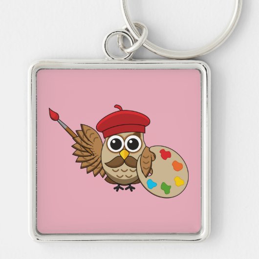 Cute Painter Owl Cartoon Sleutelhanger (Voorkant)