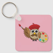 Cute Painter Owl Cartoon Sleutelhanger (Voorkant)
