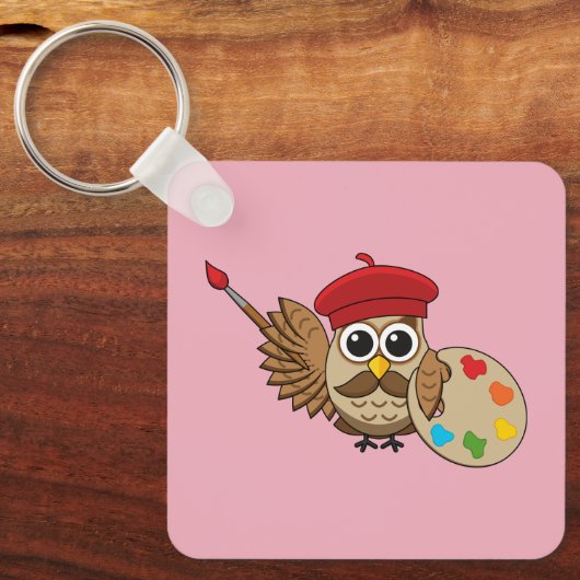 Cute Painter Owl Cartoon Sleutelhanger (Voorkant)