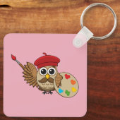 Cute Painter Owl Cartoon Sleutelhanger (Achterkant)