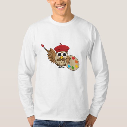 Cute Painter Owl Cartoon T-shirt (Voorkant)