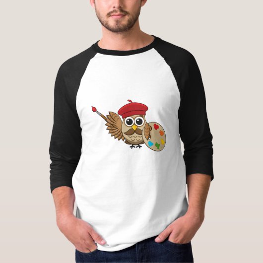 Cute Painter Owl Cartoon T-shirt (Voorkant)