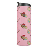 Cute Painter Owl Cartoon Thermosbeker (Geroteerd rechts)