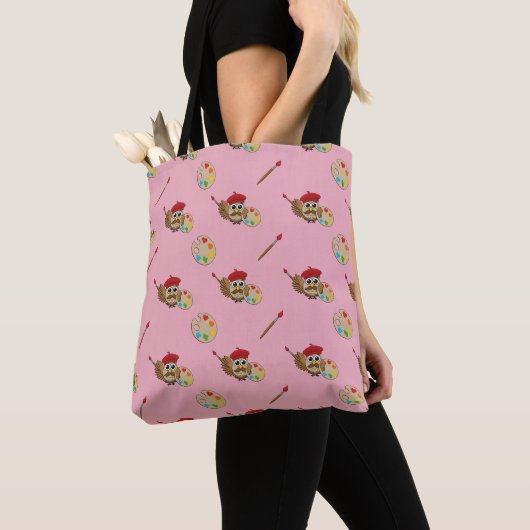 Cute Painter Owl Cartoon Tote Bag (Dichtbij)
