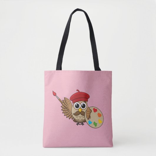 Cute Painter Owl Cartoon Tote Bag (Voorkant)