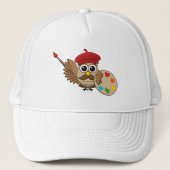 Cute Painter Owl Cartoon Trucker Pet (Voorkant)
