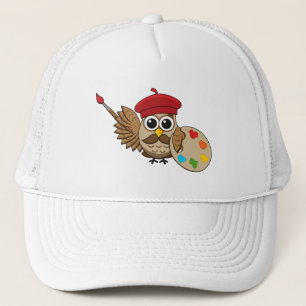 Cute Painter Owl Cartoon Trucker Pet