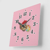 Cute Painter Owl Cartoon Vierkante Klok (Hoek)