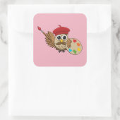 Cute Painter Owl Cartoon Vierkante Sticker (Tas)