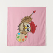 Cute Painter Owl Cartoon Wandkleed (Voorkant (horizontaal))