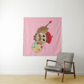 Cute Painter Owl Cartoon Wandkleed (In Situ (horizontaal))