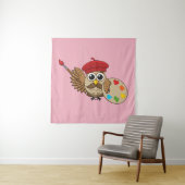 Cute Painter Owl Cartoon Wandkleed (In situ)