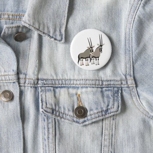 Cute Pair of Cartoon Oryxes Button Badge (In situ)