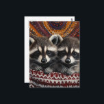 Cute Pair of Raccoon Babies in red blanket Briefkaart<br><div class="desc">A beautiful pair of raccoon babies nice and warm under the blanket fantasy AI generated painting</div>