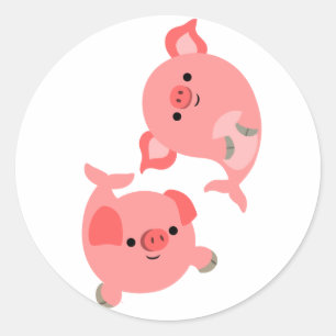 Cute Pair van Cartoon Mervarkens Ronde Sticker