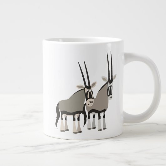 Cute Pair van Cartoon Oryxes Jumbo Mok (Rechts)