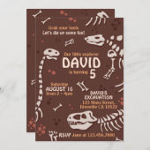 Cute Paleontology Dinosaur Botten Birthday Invite Kaart (Voorkant / Achterkant)