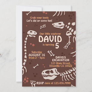 Cute Paleontology Dinosaur Botten Birthday Invite Kaart